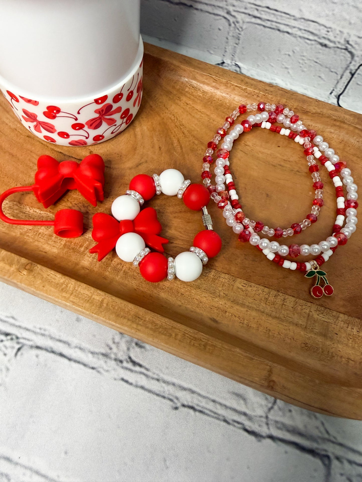 Cherries & Bows- Tumbler Accessories