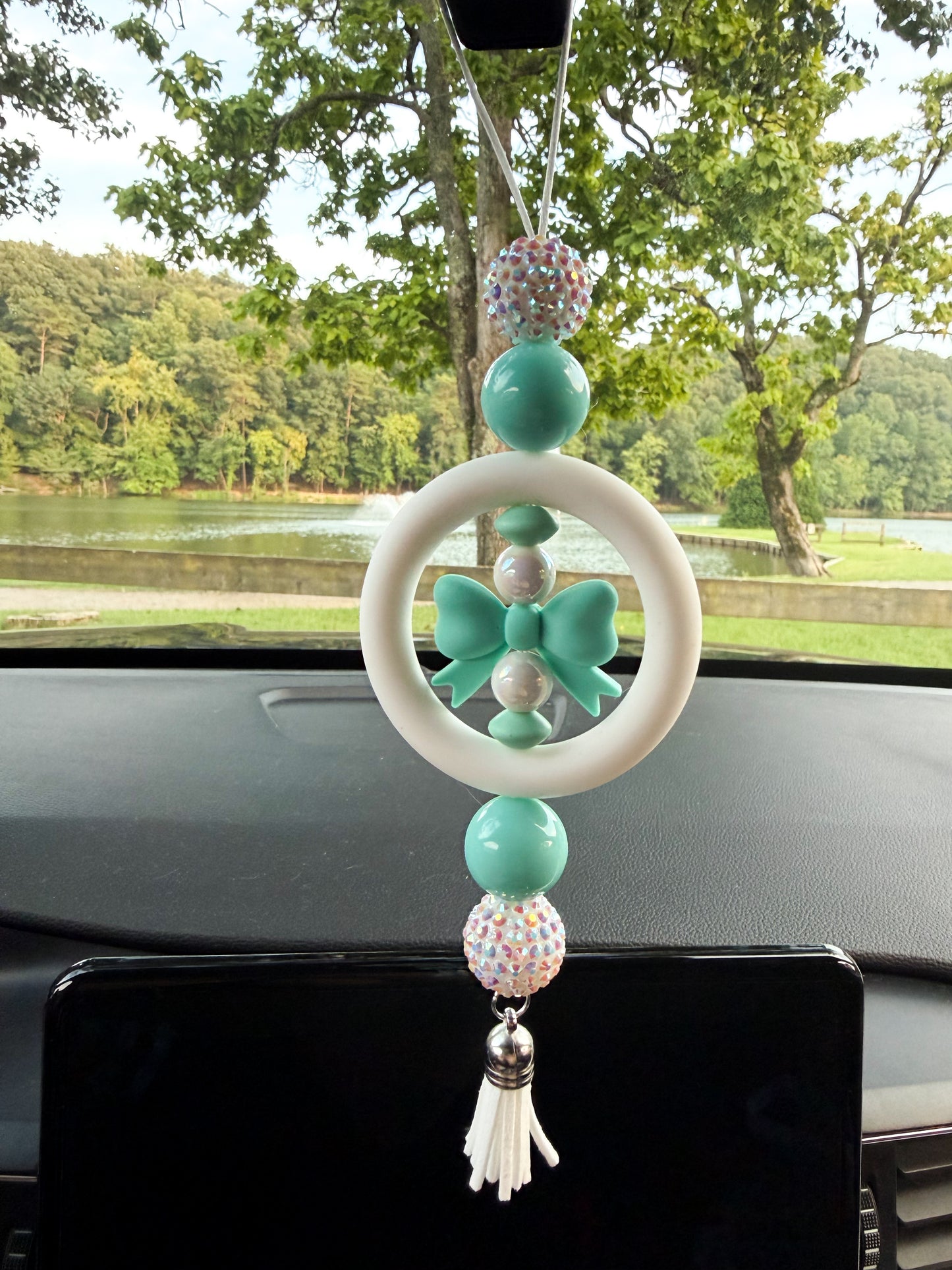 Turquoise Bow - CAR CHARM {for Rearview Mirror}