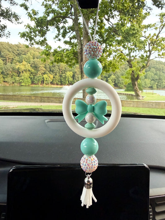 Turquoise Bow - CAR CHARM {for Rearview Mirror}