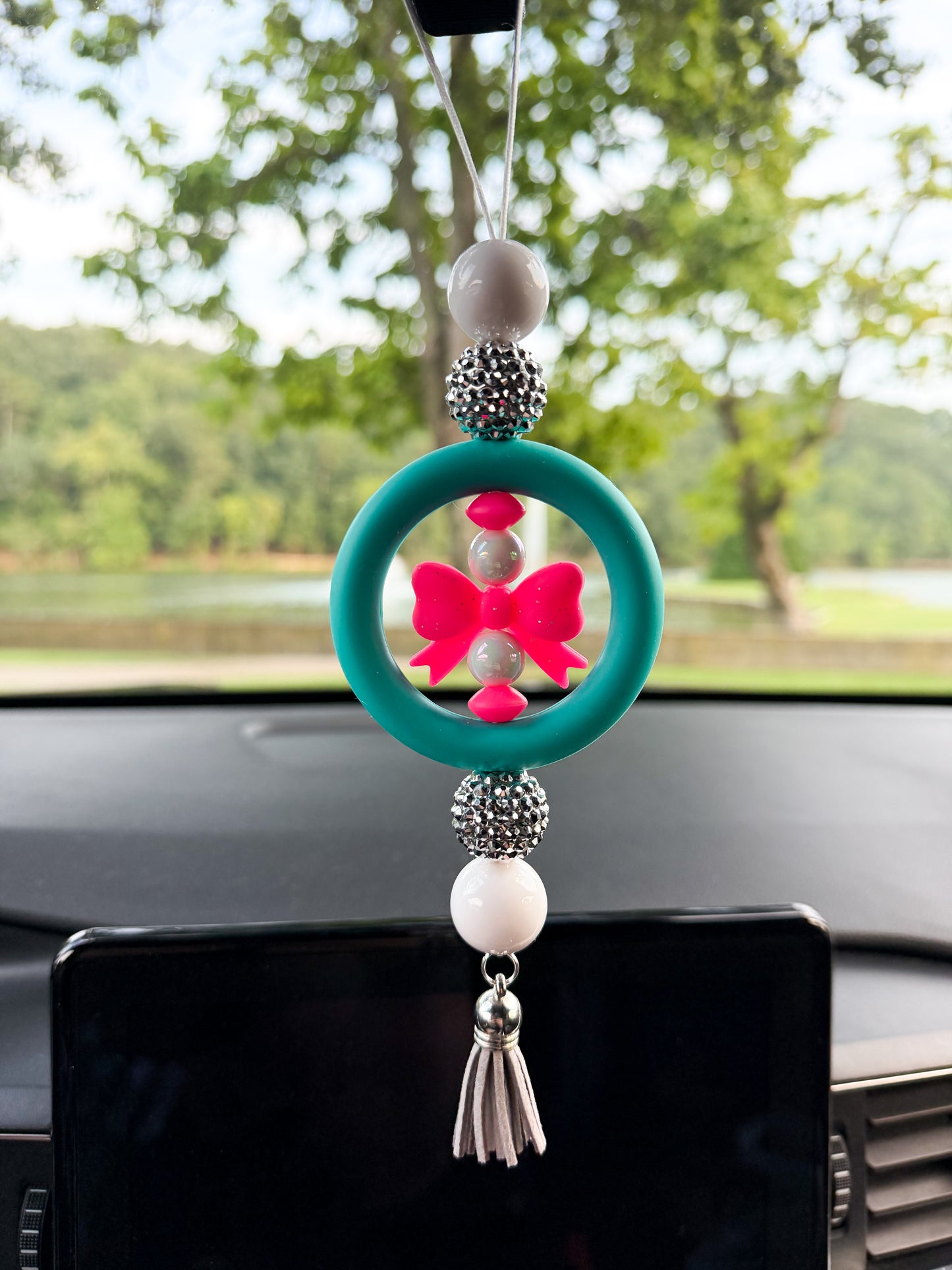 Hot Pink Bow - CAR CHARM {for Rearview Mirror}