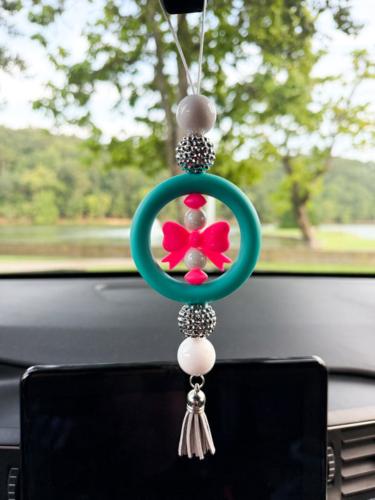 Hot Pink Bow - CAR CHARM {for Rearview Mirror}