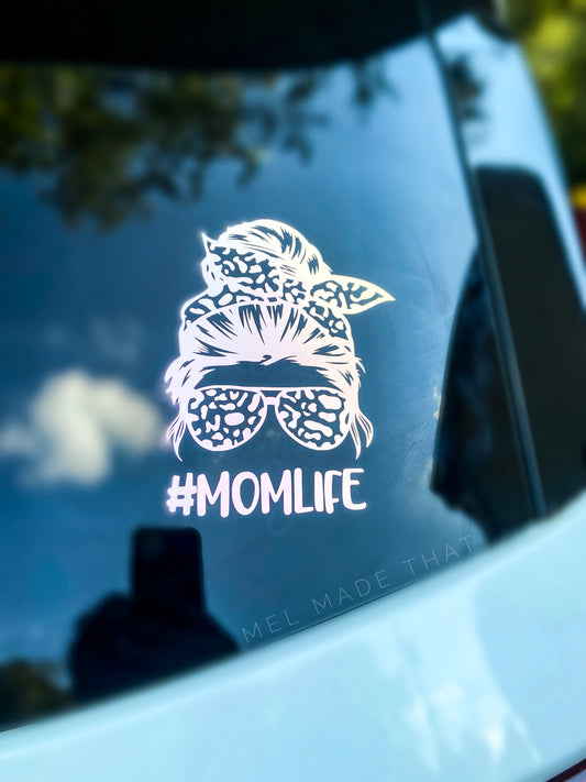 Vinyl Decal - MOMLIFE Leopard Print/Mom Bun