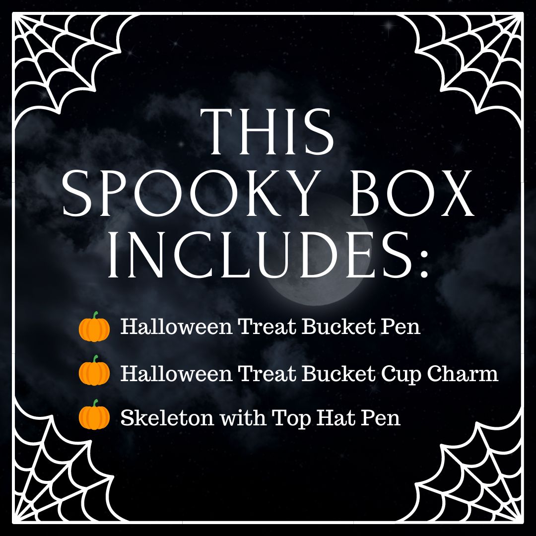 Spooky Box - Halloween Treat Bucket Pen and Cup Charm & Skeleton Pen - Perfect Gift for your Boo!